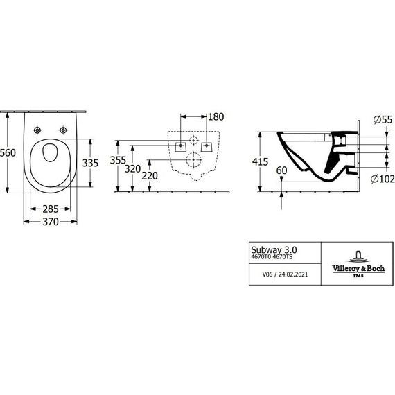 Унитаз подвесной безободковый Villeroy&Boch Subway 3.0 4670TS01 с крышкой микролифт - фото 11