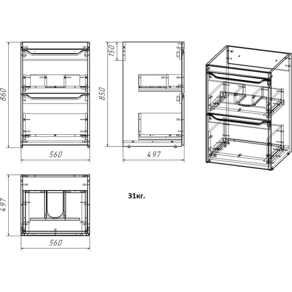 Тумба напольная с раковиной-столешницей Azario Magenta 120 см R CS00079141 - фото 3