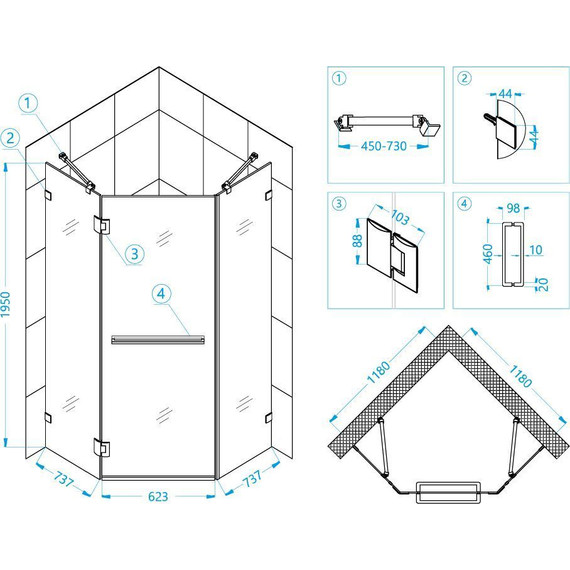 Душевое ограждение RGW HO-082 120x120 см 350608222-11 (стекло 8 мм), хром/прозрачное - фото 4