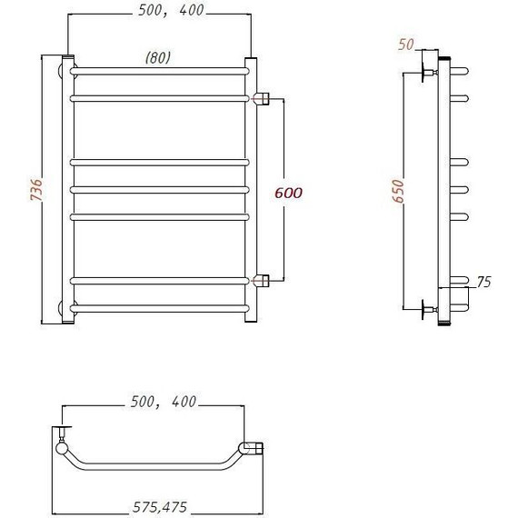 Полотенцесушитель водяной Тругор Браво3 ПМ с боковым подводом П6 500х800 мм (м/о 600 мм) 00-00020399 - фото 5