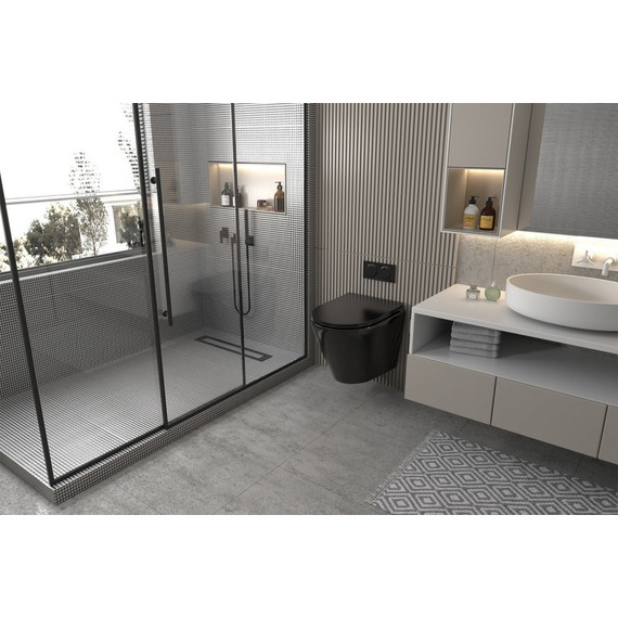 Унитаз подвесной безободковый Abber Bequem AC1102MB с крышкой микролифт, черный матовый, Цвет производителя: чёрный матовый - фото 2