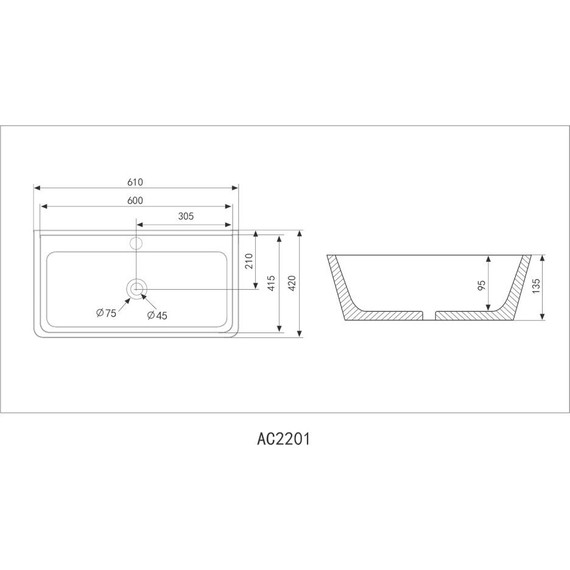 Раковина-чаша Abber Rechteck 61 см AC2201MB, черный матовый - фото 5
