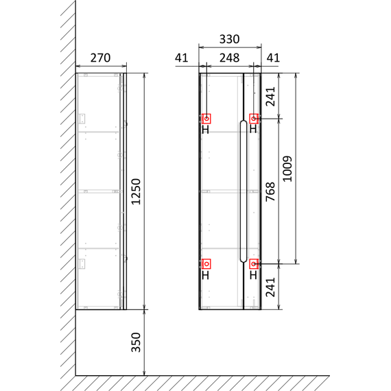 Пенал подвесной Jorno Shine 33 см Shi.04.125/P/A, антрацит - фото 6
