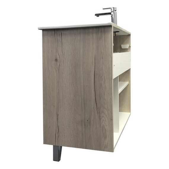 Тумба напольная с раковиной Comforty Клеон 90H см, белый/дуб дымчатый - фото 7