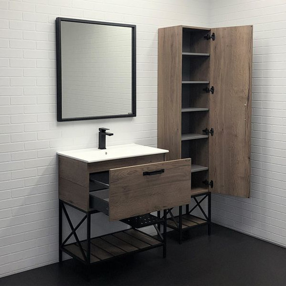 Тумба напольная с раковиной Comforty Бредфорд 90 см (раковина белая) дуб тёмный - фото 4