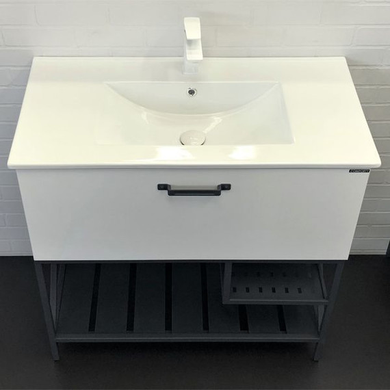 Тумба напольная с раковиной Comforty Бредфорд 90 см, белый/графит - фото 7