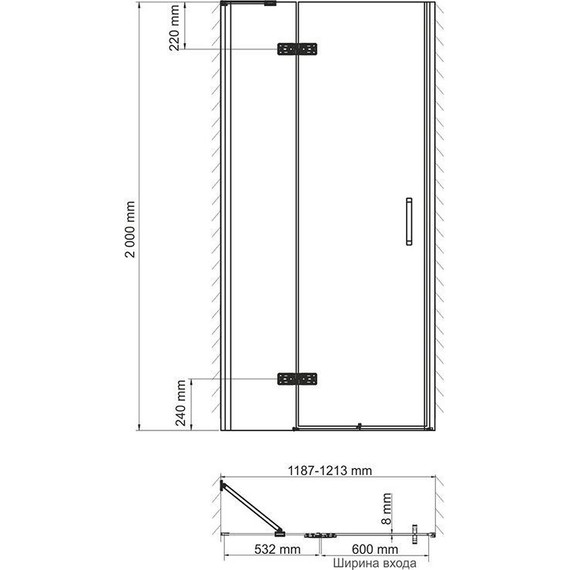 Душевая дверь WasserKraft Aller 120 см 10H05L (стекло 8 мм), хром/прозрачное - фото 12