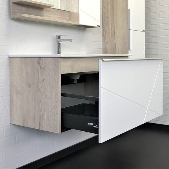 Тумба подвесная с раковиной Comforty Мерано 90 см, белый/дуб дымчатый - фото 6