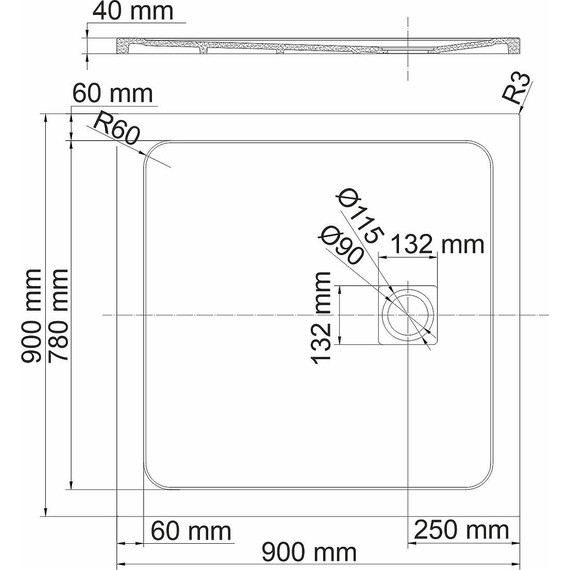 Поддон каменный WasserKraft Neime 90х90 см 19T03, чёрный мрамор - фото 2