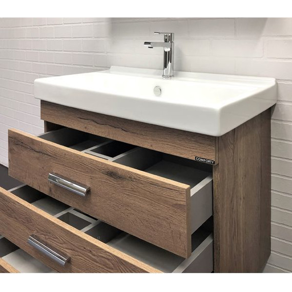Тумба напольная с раковиной Comforty Никосия 80H 80 см, дуб тёмный - фото 4