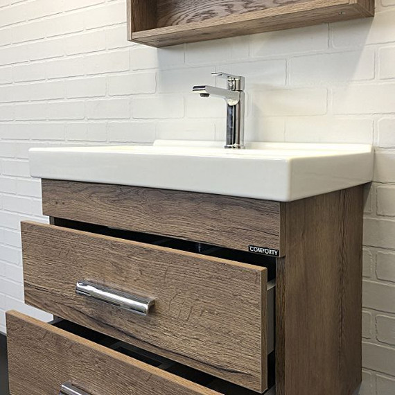 Тумба подвесная с раковиной Comforty Никосия 60П 60 см, дуб тёмный - фото 7