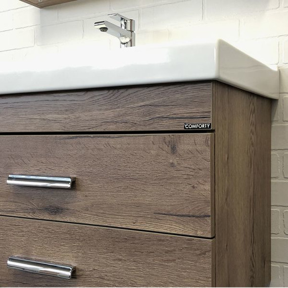 Тумба подвесная с раковиной Comforty Никосия 80П 80 см, дуб тёмный - фото 6