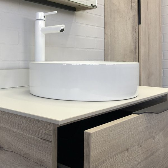 Тумба подвесная с раковиной Comforty Порто 75 см, дуб дымчатый - фото 6