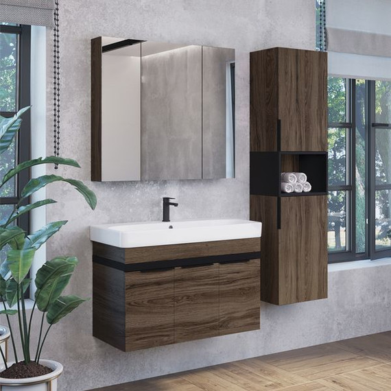 Тумба подвесная с раковиной Comforty Соло 90 см, дуб тёмно-коричневый - фото 3