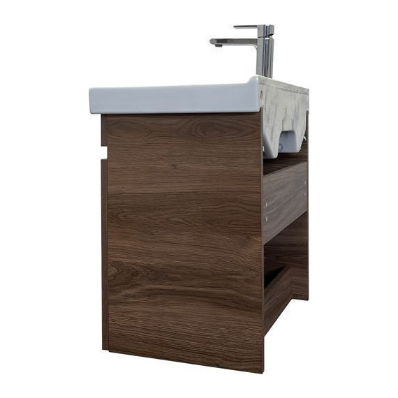 Тумба подвесная с раковиной Comforty Осло 60 см, дуб тёмно-коричневый - фото 6