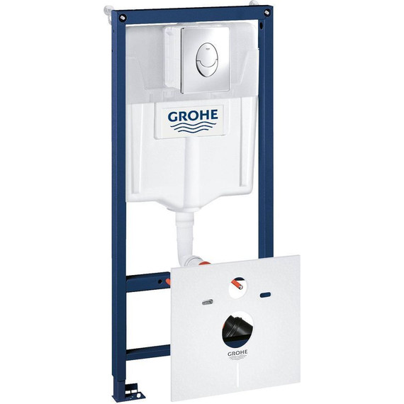 Инсталляция для подвесного унитаза с прокладкой Grohe Rapid SL 38750001 с овальной кнопкой смыва, хром - фото 