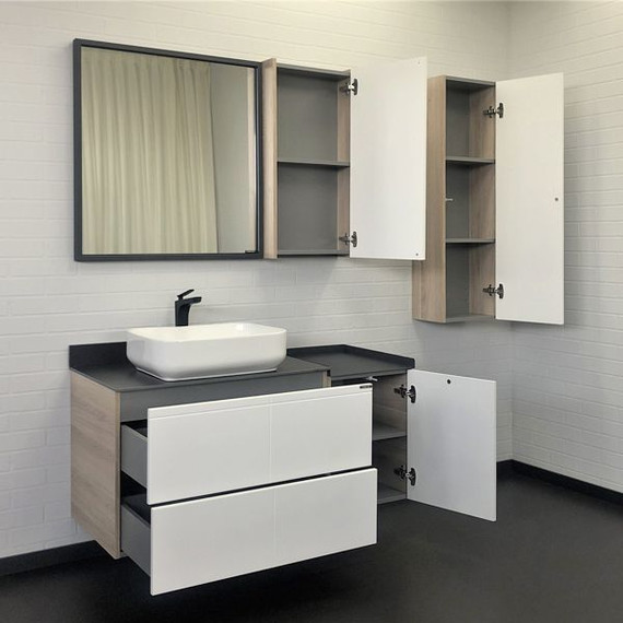 Пенал подвесной Comforty Таллин 40 см, белый матовый/дуб натуральный - фото 4