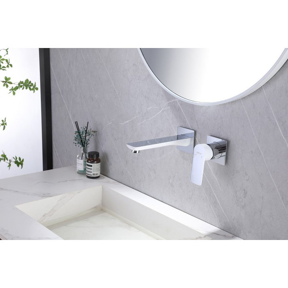 Смеситель для раковины настенный Abber Weiss Insel AF8082W (со скрытой частью) белый/хром, Цвет производителя: белый - фото 2