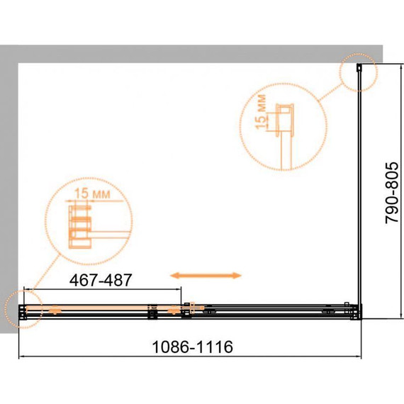 Душевое ограждение Cezares 110х80 см DUET SOFT-M-AH-1-110/80-C-Cr (стекло 8 мм) хром/прозрачное - фото 2