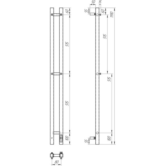 Полотенцесушитель электрический Point Гермес П3 80x1200 мм PN13812B (возможность скрытого подключения) R, чёрный - фото 4