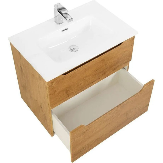 Тумба подвесная с раковиной BelBagno ETNA-H60-1000-2C-SO-RN-P 100 см, Rovere Nature, Цвет фасада: Rovere Nature - фото 2