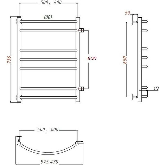 Полотенцесушитель водяной Тругор Приоритет ПМ3 с боковым подводом П7 400x800 мм (м/о 600 мм) 00-00020396 - фото 4
