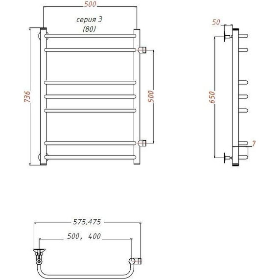 Полотенцесушитель водяной Тругор Идеал ПМ3 с боковым подводом П7 500х800 мм (м/о 500 мм) 00-00026969 - фото 4