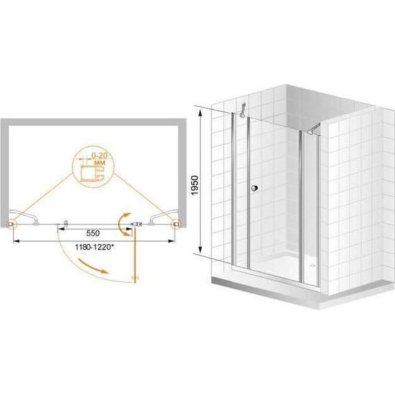 Душевая дверь Cezares 120 см ELENA-W-B-13-30+60/30-P-Cr-L, хром/матовое - фото 5