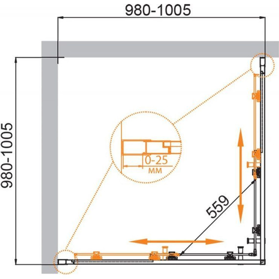 Душевое ограждение Cezares 100х100 см MOLVENO-A-2-100-P-Cr, хром/матовое - фото 2