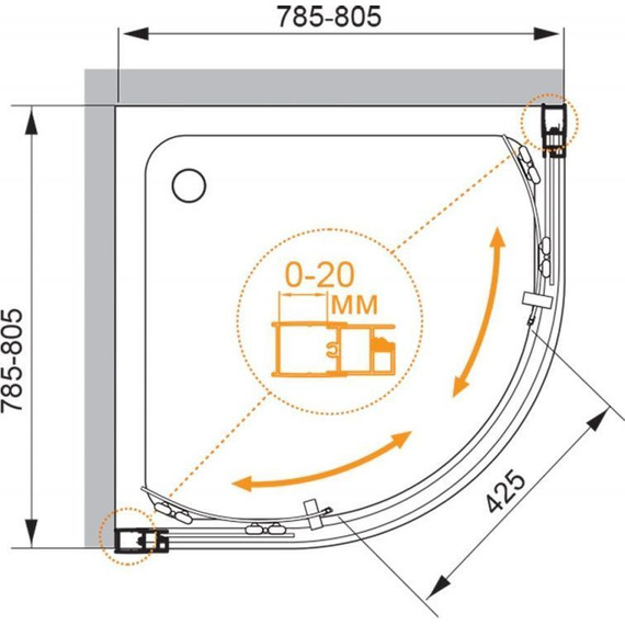 Душевое ограждение Cezares 80х80 см MOMENTO-R-2-80-C-Cr, хром/прозрачное - фото 5