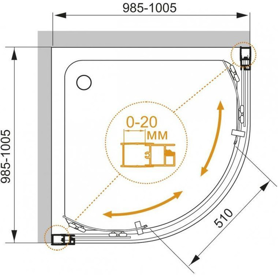 Душевое ограждение Cezares 100х100 см MOMENTO-R-2-100-C-Cr, хром/прозрачное - фото 5