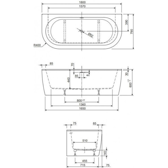 Ванна акриловая Cezares Slim Wall 180x79 см Slim Wall-180-80-60-NERO-SET, белый/черный матовый - фото, картинка 3 Ванна акриловая Cezares Slim Wall 180x79 см Slim Wall-180-80-60-NERO-SET, белый/черный матовый - фото 3
