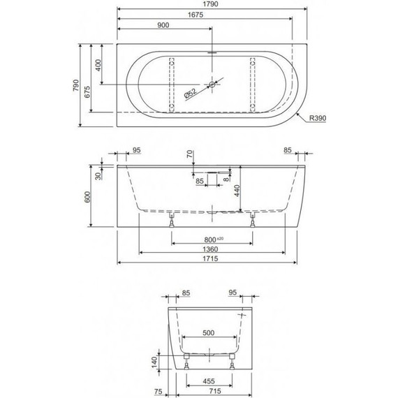 Ванна акриловая Cezares Slim Corner 179x79 см Slim Corner-180-80-60-L-W37-SET, Размер - мм: 1800х800 - фото 3