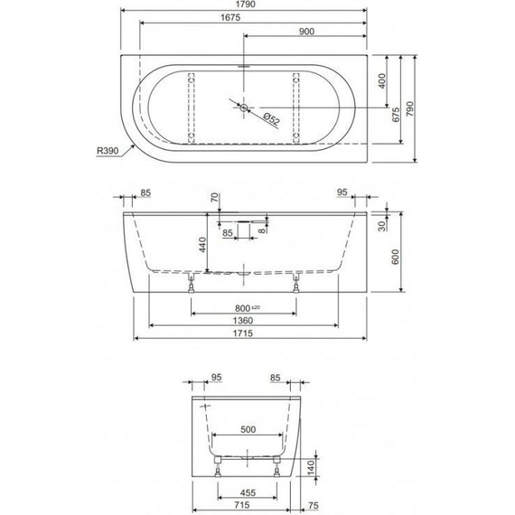 Ванна акриловая Cezares Slim Corner 179x79 см Slim Corner-180-80-60-R-W37-SET - фото 3