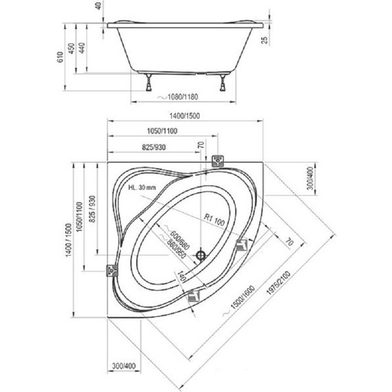 Ванна акриловая Ravak New Day 150х150 см C661000000, Размер - мм: 1500х1500 - фото 7
