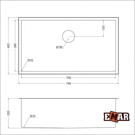 Кухонная мойка Emar EMB-133 PVD Nano Dark 1 мм, чёрный, Цвет производителя: чёрный - фото 2