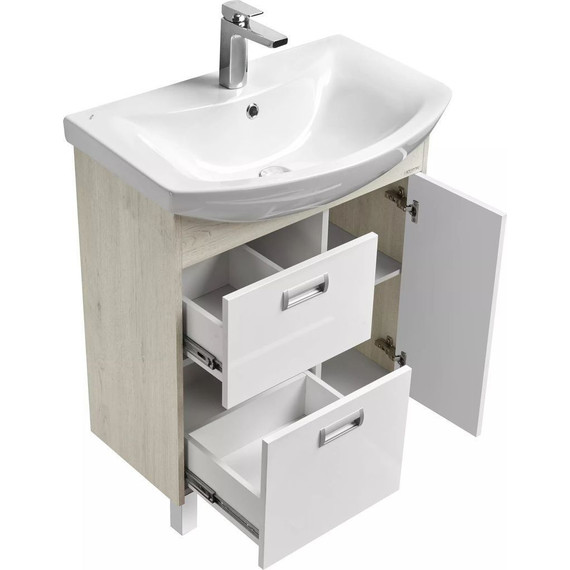 Тумба напольная с раковиной Акватон Бекка 70 см 1A2087K1BAC20, белый глянцевый/дуб сомерсет - фото 5