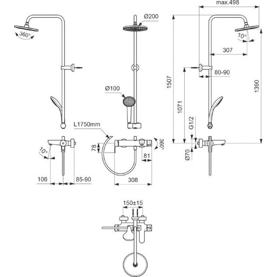 Промо-набор Ideal Standard IdealRain BL749S2, черный матовый - фото, картинка 11 Промо-набор Ideal Standard IdealRain BL749S2, черный матовый - фото 11