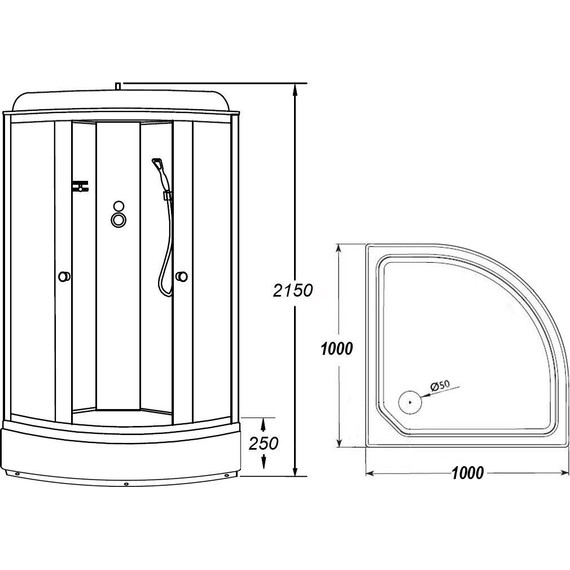 Душевая кабина Loranto 100х100 см CS-6610-25GB 100, черный/серое - фото 3