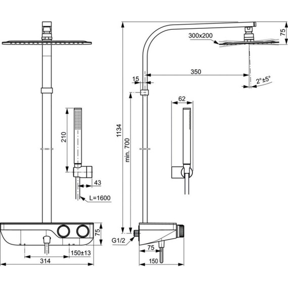 Душевая стойка с термостатом Ideal Standard Ceratherm S200 A7332AA - фото, картинка 7 Душевая стойка с термостатом Ideal Standard Ceratherm S200 A7332AA - фото 7