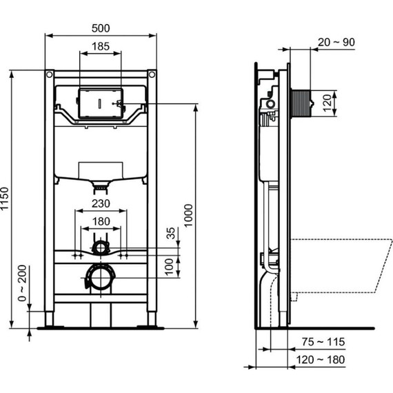 Инсталляция Ideal Standard Prosys Frame 120 M с подвесным безободковым унитазом i.Life B I001401 - фото, картинка 16 Инсталляция Ideal Standard Prosys Frame 120 M с подвесным безободковым унитазом i.Life B I001401 - фото 16