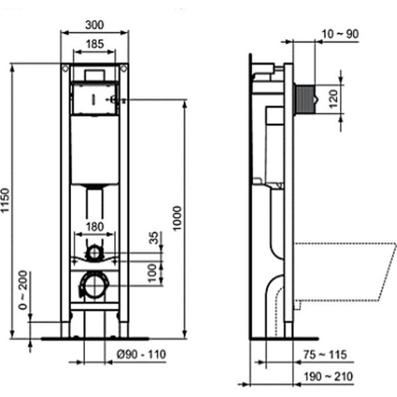 Инсталляция для унитаза Ideal Standard Prosys Eco Frame M E2332AA (кнопка Oleas M2, хром) - фото, картинка 3 Инсталляция для унитаза Ideal Standard Prosys Eco Frame M E2332AA (кнопка Oleas M2, хром) - фото 3