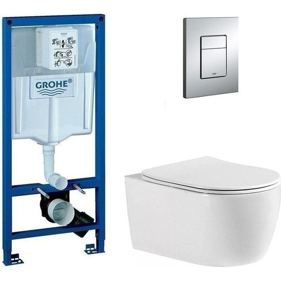 Инсталляция с подвесным унитазом комплект: Grohe Rapid SL 38772001 с подвесным унитазом Aquanet Smart W Rimless 276395 сиденье микролифт, крепление, кнопка смыва хром - фото 