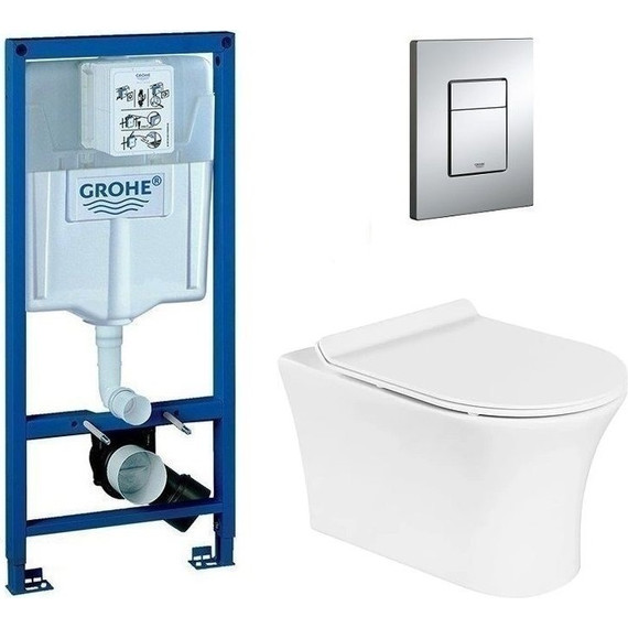 Инсталляция с подвесным унитазом комплект: Grohe Rapid SL 38772001 с подвесным безободковым унитазом Belbagno Ancona BB1224CHR-SM сиденье микролифт, крепление, кнопка смыва хром - фото 