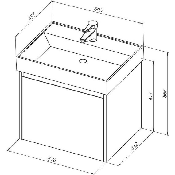 Тумба подвесная с раковиной Aquanet Nova Lite 60 см 242570 (1 ящик) дуб рошелье, Цвет фасада: дуб рошелье - фото 7