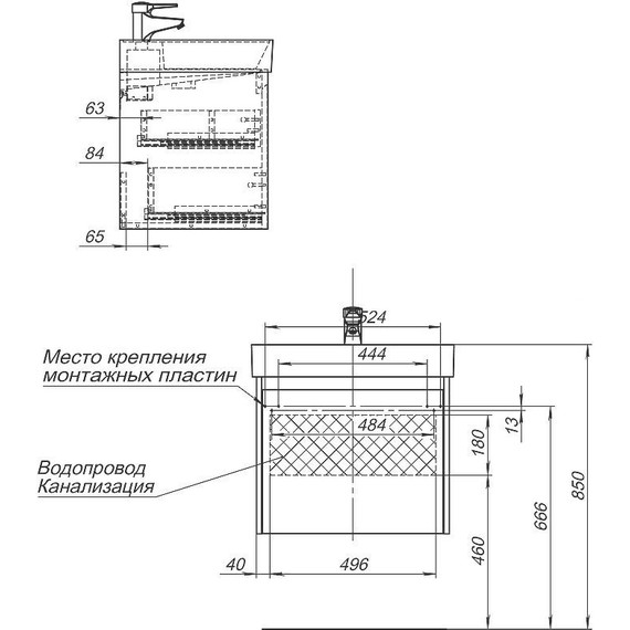 Тумба подвесная с раковиной Aquanet Nova Lite 60 см 242570 (1 ящик) дуб рошелье, Цвет фасада: дуб рошелье - фото 8