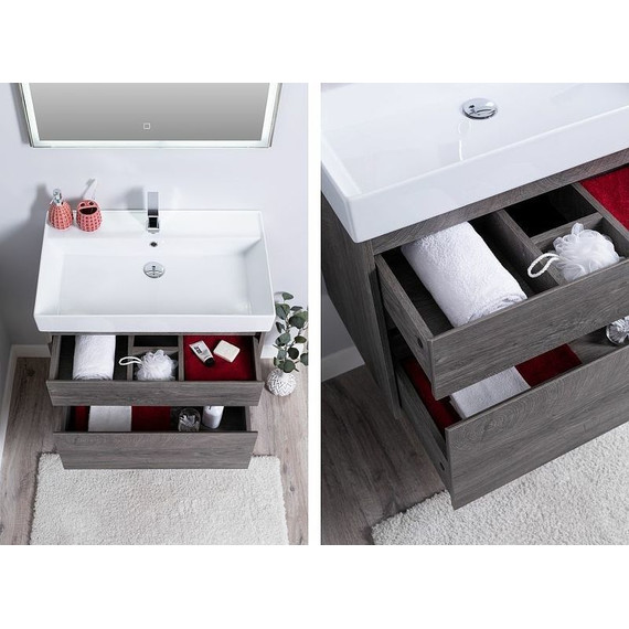 Тумба подвесная с раковиной Aquanet Nova Lite 60 см 242577 (2 ящика) дуб рошелье, Цвет фасада: дуб рошелье - фото 7