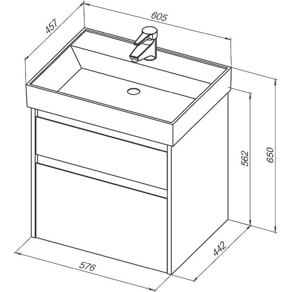 Тумба подвесная с раковиной Aquanet Nova Lite 60 см 242577 (2 ящика) дуб рошелье, Цвет фасада: дуб рошелье - фото 8
