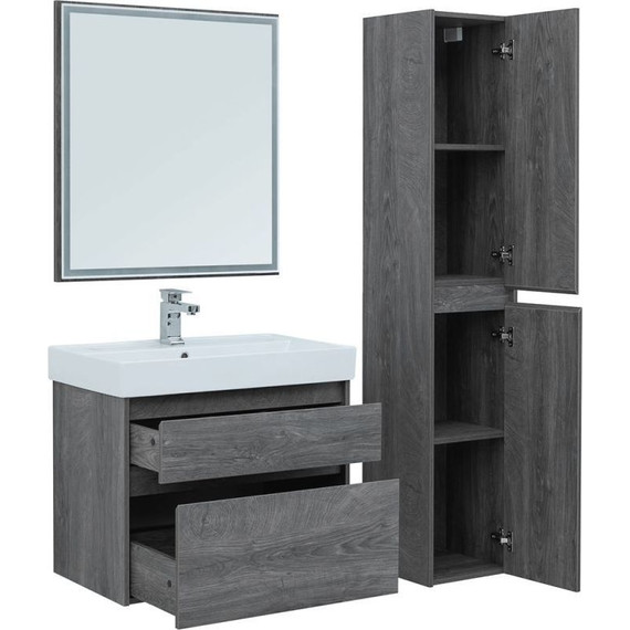 Тумба подвесная с раковиной Aquanet Nova Lite 75 см 242273 (2 ящика) дуб рошелье, Цвет фасада: дуб рошелье - фото 13