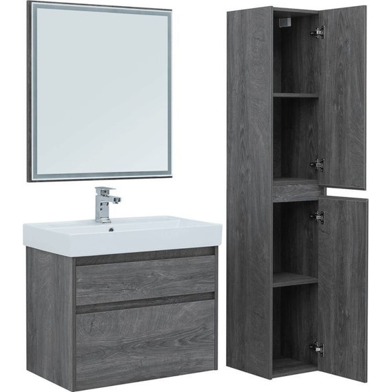 Тумба подвесная с раковиной Aquanet Nova Lite 75 см 242273 (2 ящика) дуб рошелье, Цвет фасада: дуб рошелье - фото 12